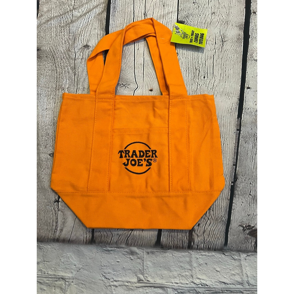 NEW Trader Joe's Orange & Black Mini Canvas Tote Bag One Size
